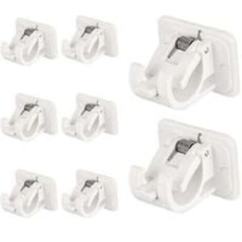 8 Pièces Fixations Sans Perçage Tige, Support Tringle à Rideau Auto Adhésif, Supports Crochet Draperie, Support Fixation Tringle à Rideaux avec Boucle Ressort pour Maison, Salle Bain, Hôtel, Plastique