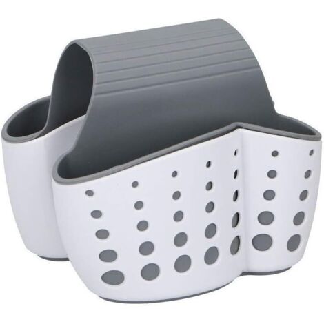 Égouttoir double face pour cuisine, douche, salle de bain - Organisateur et rangement idéal pour éponges, savons, brosses et plus encore - Blanc/gris