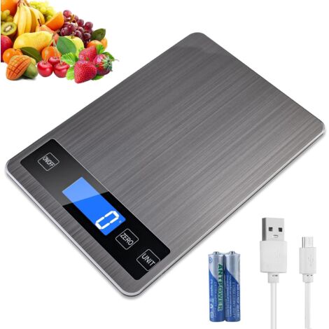 Balance Cuisine, 5kg/1g Balance de Précision, Balance de Cuisine Electronique Acier Inoxydable Tactile Sensible Écran LCD Rétroéclairé Auto-arrêt, Fonction Tare, avec Batterie (Pink)