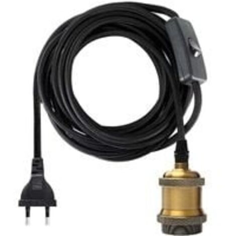Douille E27 avec Interrupteur, Fil électrique en Tissu de Câble de 1.2 mètres pour Douille Ampoule/ Edison retro suspension Luminair/ Lampe Créative, Adaptateur de Lampe ​Vintage Laiton