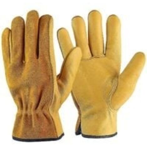 Gants de Travail en Cuir de Vache,pour Chauffeurs, Bricolage ,Jardinage, Stockage, Travaux Agricoles, Multifonctions (XL, Jaune)
