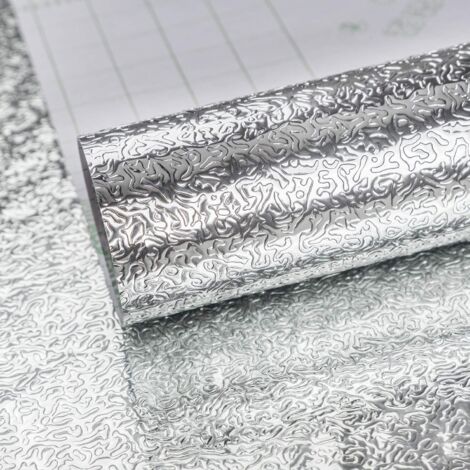 Argent Auto-adhésif Papier peint vinyle aspect feuille d'aluminium Imperméable à l'eau et aux graisses pour les placards de cuisine DIY Stickers muraux Sentiment métallique Épais 40CMx3M