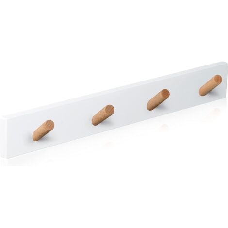 Porte Manteau Mural Bois - 4 Crochets – Patère Murale – Porte Manteau Mural Design pour Entrée, Salle de Bain, Enfant, Chambre (Blanc)