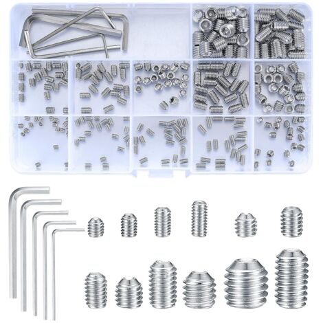 240 Pièces Assortiment de Vis Sans Tête, Vis à Tête Hex Creux avec Clé, Vis à Tête Hexagonale en Acier Inoxydable, Vis Écrous Noyaux Tasse pour Poignées de Porte, Robinet - M3/M4/M5/M6/M8