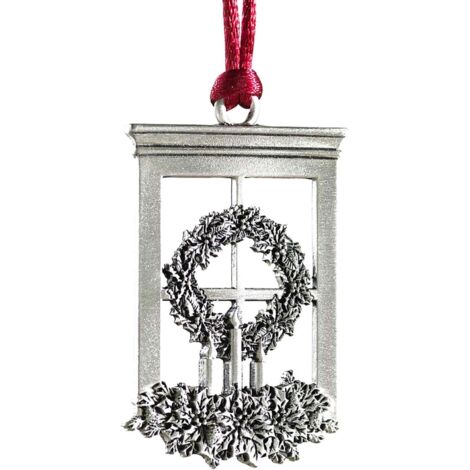 Ornement de sapin de Noël en étain massif avec cordon de suspension en satin rouge, design double face, décoration de bricolage à suspendre pour décorations de fête à la maison (fenêtre)