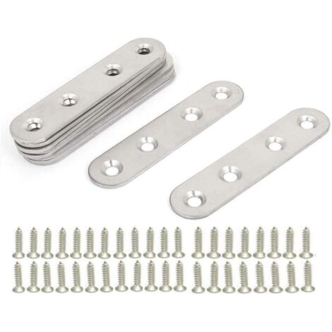 Équerres Plate en Inox,10 pièces Pattes D'assemblage en métal, Supports de Fixation Droits Plats,Plaques Métalliques Supports D’angle Plats, avec 40 vis,pour Réparation Connexion Fixations Meubles