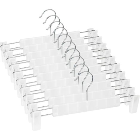 Lot de 10 Cintres Porte-Jupes, Cintres pour Pantalon, avec 2 Pinces antidérapants et réglables, pour Pantalons Suspendus, Chaussettes, Jupes - translucides (1/5)