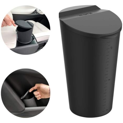 Petite poubelle de voiture avec couvercle - Porte-gobelet de voiture - Poubelle de poche pour porte de voiture - Poubelle pour voiture, maison, bureau - Noir (1/5)