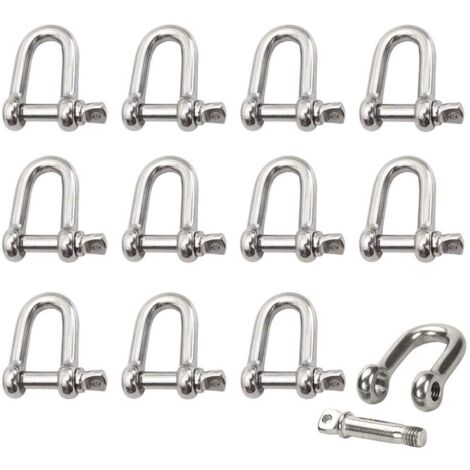 Manille Inox 12 Pièces M4 Manille Inox Acier Manille de Levage Manille D'anneau de D de Chaîne Manille Goupille Vis Boucle Manille Droite Joint Fermoir pour Chaîne