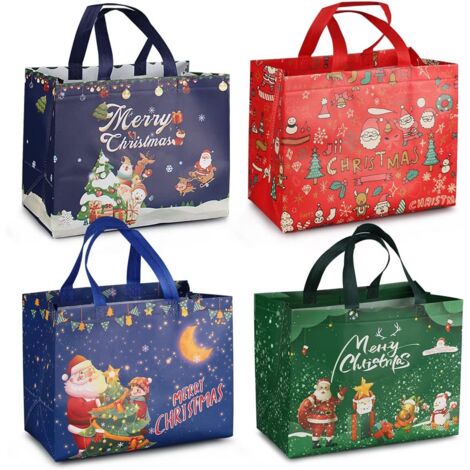4PCS Sacs cadeaux de Noël, sacs fourre-tout de Noël avec poignées, sacs de friandises de Noël, sacs de Noël non tissés pour emballer des cadeaux, fournitures de fête de Noël, 32,5 × 25 × 17 cm