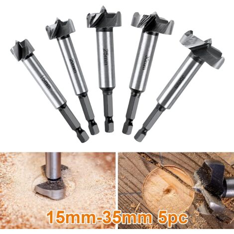 Set 5 Fraises Forstner Carbure 15-20-25-30-35 Mm – Perceuse Bois Durs & Tendres, Coupe Propre & Précise