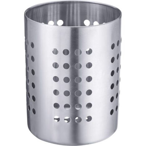 Egouttoir à Couverts/Porte-Ustensiles, Rond, Diamètre: 10 cm, Hauteur: 13 cm, Acier Inoxydable, Argent