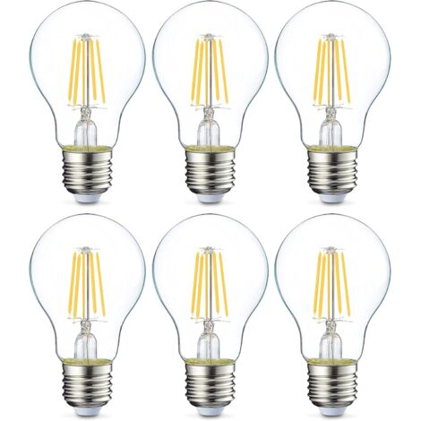 Lot de 6 ampoules LED Culot Edison à vis E27 4 W (équivalent 40 W) Filament transparent Intensité non variable