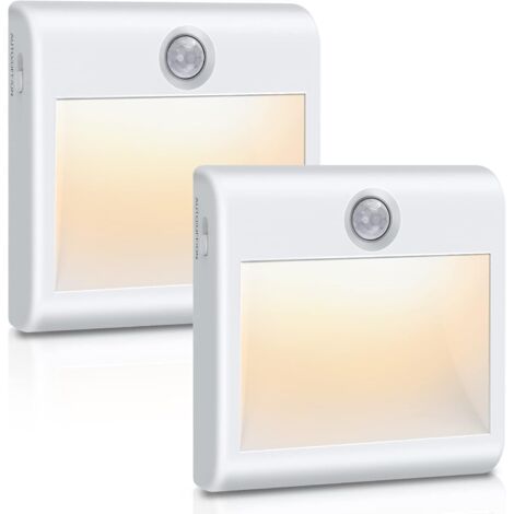 Veilleuse LED [Lot de 2], Lampe Detecteur de Mouvement Interieur, Alimenté via Batterie Lampe de Placard Magnétique Adhésive Blanc Chaud pour Couloir, Escalier, Cuisine, Penderie, Armoire