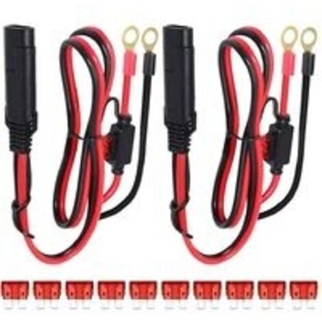 2Pcs Connecteur SAE au Fil de Harnais Terminal à Joint torique, câble d'extension à déconnexion Rapide à cosse 2 Broches, 0,6 m SAE au Ring Terminal Harnais Quick Connect, Fusible 10 A (1/5)