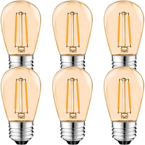 S14 E27 Edison LED Glühbirne,2W Vintage Filament Fadenlampe,Amber , Warmweiß 2700K, 360 ° Abstrahlwinkel, Nicht Dimmbar 6er-Pack [Classe énergétique G] (1/5)