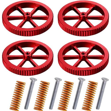 4 Pièces Écrous de Mise à Niveau en Aluminium compatibles avec Les imprimantes 3D Ender 3/3 Pro/3 V2, 5/5 Plus/Pro, CR 20 INCL 4 Ressorts de Matrice de lit Chaud pour imprimante 3D - Rouge