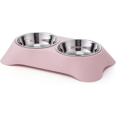 Bol double pour chien, bol double en acier inoxydable antidérapant avec anti-déversement pour petits chiens et chats (S, rose)