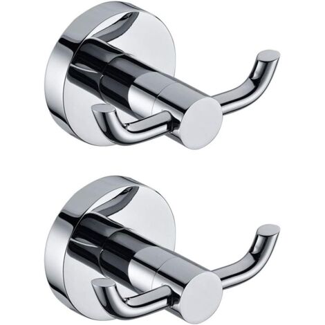 Lot de 2 patères murales modernes en chrome poli en laiton massif double porte-serviettes porte salle de bain toilette chapeau vêtements mur porte cintre