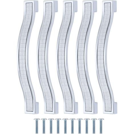 Lot de 5 poignées de tiroir en alliage strass cristal pour commode armoire de cuisine placard, Silver, 128MM-5PCS (1/5)