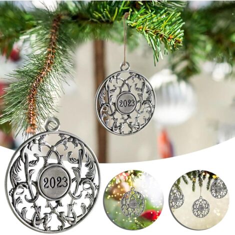 Ornements de Noël rond évider en métal pendentif suspendu décoration nouvel an souvenir pour arbre cheminée fenêtre intérieur extérieur vacances fête fournitures