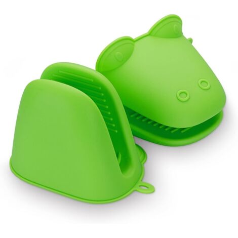 2 Gants de Cuisine, Silicone, Manique, Résistant Chaleur, Motif: Grenouille Vert (1/5)