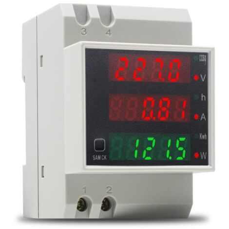 Compteur d'électricité Rail Din Compteur d'énergie monophasé Voltmètre Ampèremètre Numérique AC 80-300V 100A Wattmètre Compteur Consommation Electrique 1 phasé Mètre Watt KWh