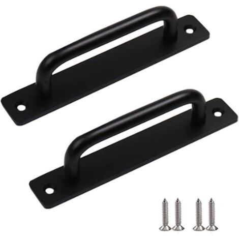 2 Pièces Poignée de Porte de Grange Robuste, Poignée à Tirer Porte Coulissante en Acier, Poignée de Porte en Fonte Noire, Poignées de Porte Intérieure Extérieure Avec Vis (1/5)
