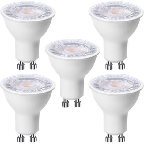Lot de 5 Ampoules LED GU10 6W (équivalent à 60 W), Blanc Froid 6000K 500 lumens, Ampoule led gu10 120° Larges Faisceaux, Spot Encastré sans Scintillements, Dimmable [Classe énergétique F]