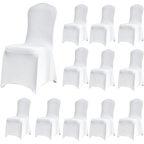 Housse de Chaise Extensible 12 Pièces, Universel Amovible Lavable Durable pour Salle à Manger Maison Hôtel Restaurant Bureau Fete Banquet Cuisine Decoration Mariage Blanc Pur(hors chaises)