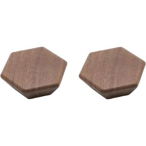 Lot de 2 boutons de tiroir hexagonaux en bois de noyer, 60 mm avec vis – Quincaillerie de poignée de porte en bois naturel – Poignées de meubles d'armoire, d'armoire, de placard et de tiroir,