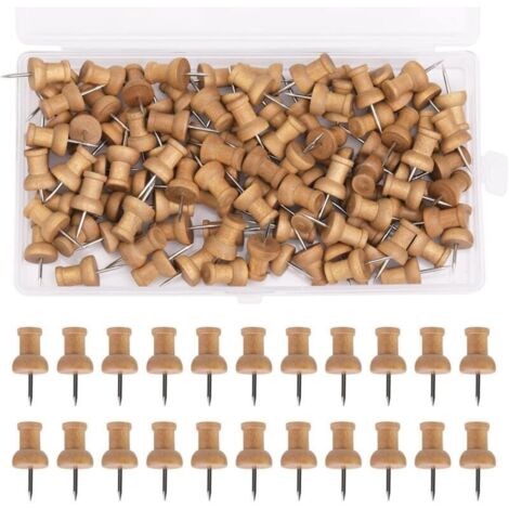 Lot de 100 punaises décoratives en bois pour cartes, marqueurs, tableau en liège, à suspendre, avec boîte de rangement