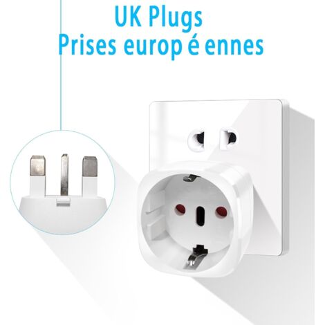 2 Pièces Adaptateur Prise Anglaise, Adaptateur de Voyage France vers UK, Adaptateur de Prise pour Irlande, Angleterre, Ecosse, Dubaï, Malte, Adaptateur Type G (Blanc)