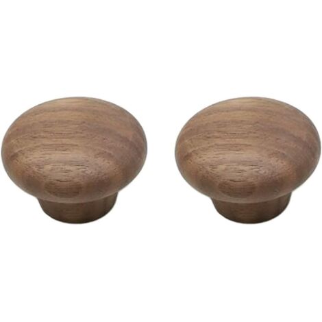 Lot de 2 boutons de tiroir en bois de noyer en forme de champignon de 38 mm avec vis – Quincaillerie de poignée de porte en bois naturel – Poignées de meubles d'armoire, d'armoire, de placard