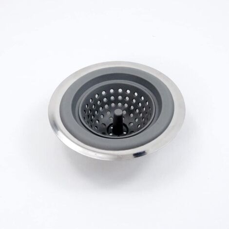 Drain de fossé filtre à ordures évier filtre à ordures lavabo drain acier inoxydable + filtre à déchets en silicone filet de drainage plateau en acier inoxydable salle de bain cuisine balcon drain (1/4)