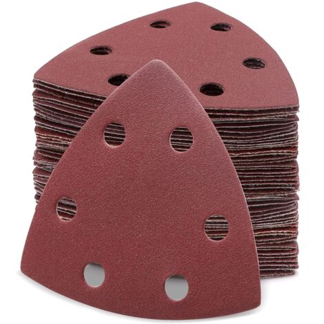 60 Pièces Delta-Triangles de Ponçage Papier Abrasifs pour Ponceuse Delta - 93 x 93 x 93 mm Triangles Abrasifs Autoagrippants (Grain 40/80/120/180/240/320, 6 Trous)