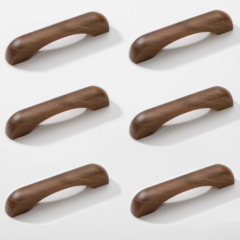 6 Pièces Poignées de Meuble Cuisine poignées de tiroir en Bois avec vis Poignées en Arc pour placards pour Meubles de Cuisine et Tiroirs et Poignée de Meuble (6, walnut wood, Entraxe:96mm)