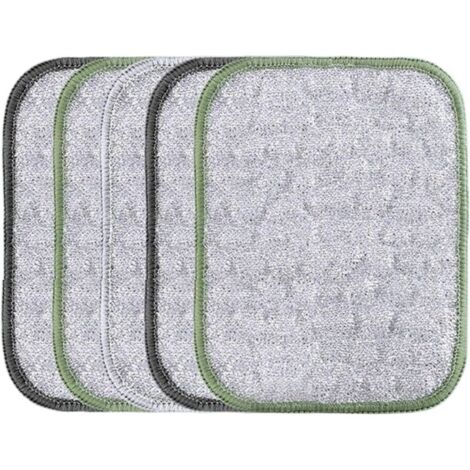 Lot de 5 torchons en fil métallique anti-rayures, chiffon de nettoyage à double usage, extérieur texturé solide, design sûr pour usage sec et humide, pour ustensiles de cuisine, grill, four, évier (1/5)