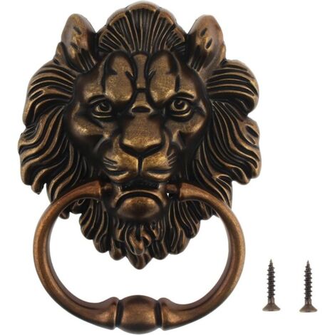 Heurtoir de Porte Lion en Alliage de Zinc Poignée de Porte, 156 117mm Poignée de Tête de Lion Ancienne Heurtoir en Forme de Tête de Lion avec 2 vis (bronze antique) (1/5)