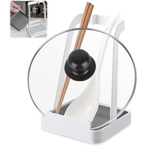 Couvercle de casserole et repose-cuillère - Support en métal pour couvercle de casserole, support de couvercle de casserole, support de cuillère multifonction pour couvercle de poêle