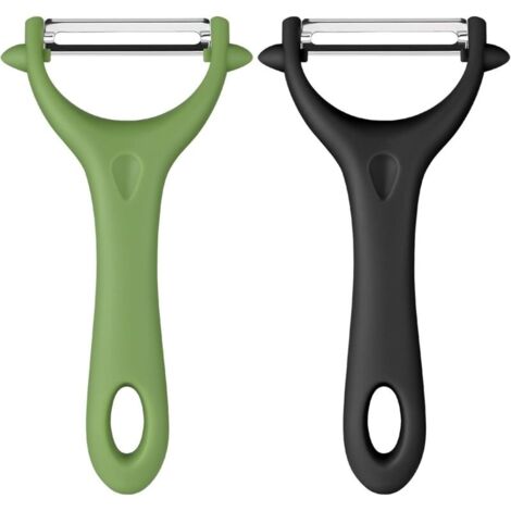 Épluche-pommes de terre universel, épluche-pommes de terre manuel en acier inoxydable, manche ergonomique, couteau de cuisine pour éplucher les légumes et les fruits (noir + vert)