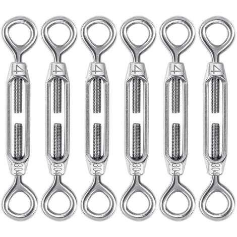 6 Pièces Tendeur de Câble, M4 Tendeur de Fil en Acier Inoxydable 304, Réglable Tendeur Oeil et Oeil, Ridoir Robuste pour Clôtures de Jardin, Suspendre, Cable de Garde Corps