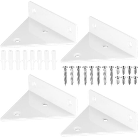 Lot de 4 supports d'étagère flottants, supports muraux triangulaires invisibles, supports d'étagère murale cachés, supports muraux en métal robuste pour étagère de rangement, bibliothèque (blanc)