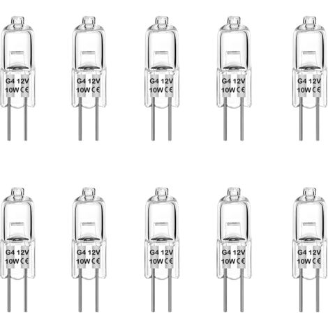 Lot de 10 Ampoule Halogène G4 10W 12V Lampe de Base à Broche Halogène, Blanc Chaud 3000K [Classe énergétique G]