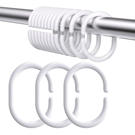 Lot de 24 anneaux en C pour rideau de douche, anneaux de suspension en plastique, anneaux de rideau de douche, crochets pour salle de bain, tringle de rideau de douche (blanc)