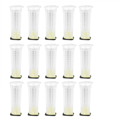 15 Pcs Bee Queen Cages D'élevage Multifonctionnel Anti-Morsure Protecteur Équipement D'apiculture en Plastique Outils D'insectes (3x1.2x1.2in)