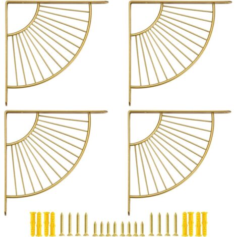 Lot de 4 petits supports d'étagère décoratifs en laiton de 15,2 cm, décoration murale dorée, support d'étagère moderne de 15 cm pour étagères flottantes à faire soi-même, doré