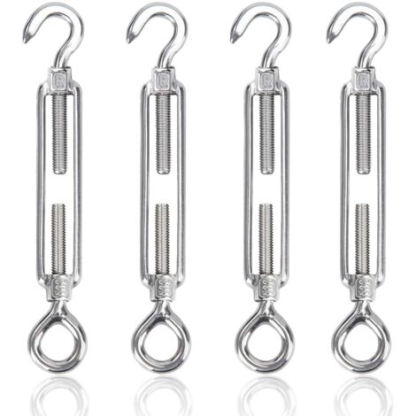 M6 Tendeur Cable 304 Acier Inoxydable Réglable Crochet De Ridoir Et Oeil Tendeur Fil a Linge Tendeurs Elastique avec Crochets Fil Cable Acier De Fer Cloture Et Corde Linge Exterieur 4pcs