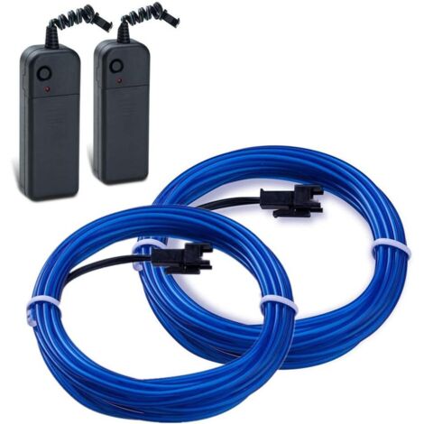 El wire, 2x5m Bleu Fil néon Light Etincelant Fil Electroluminescent Rope 3 Modesavec la boîte à pile,Halloween,Noël,mariage,bar,voiture, intérieur,extérieure décoration (1/5)