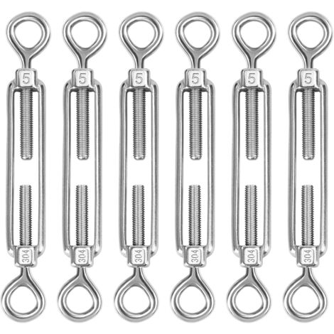M5 Tendeur Cable Acier Inoxydable, Lot de 6 Tendeur de Fil œillet et œillet Réglable Heavy Duty Tension pour Corde Cable Fil à Linge, Grillagefor Sun Shade Installation